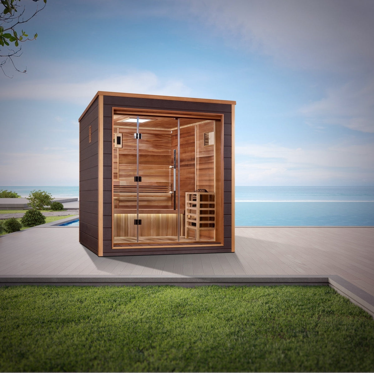 Golden Designs Drammen 3-Person Outdoor Traditional Sauna - Canadian Red Cedar Interior