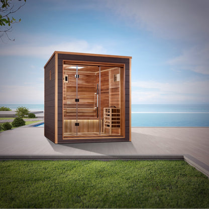 Golden Designs Drammen 3-Person Outdoor Traditional Sauna - Canadian Red Cedar Interior